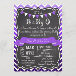 Convite Chevron Chalkboard BabyQ Purple