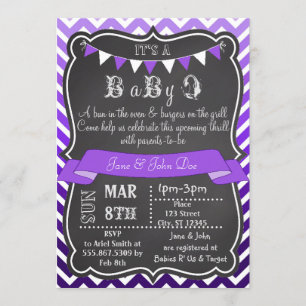 Convite Chevron Chalkboard BabyQ Purple