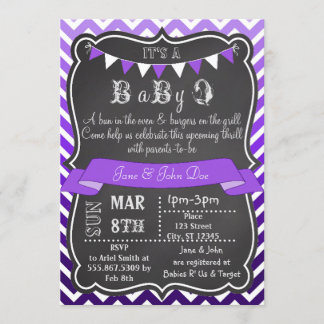 Convite Chevron Chalkboard BabyQ Purple