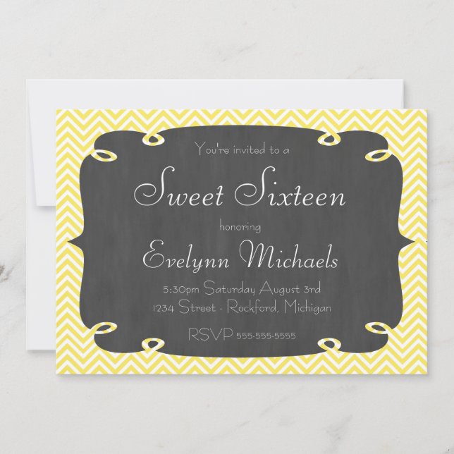Convite Chevron-Chalkboard Doce 16 (Frente)