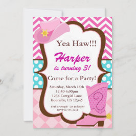 Convite Chevron cor-de-rosa, pontos azuis, aniversário da