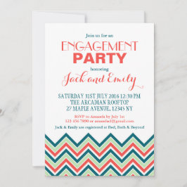 Convite Chevron Festa de noivado Invitation Coral E Teal
