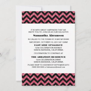 Convite Chevron Glitter Rosa Bat Mitzvah Convidar