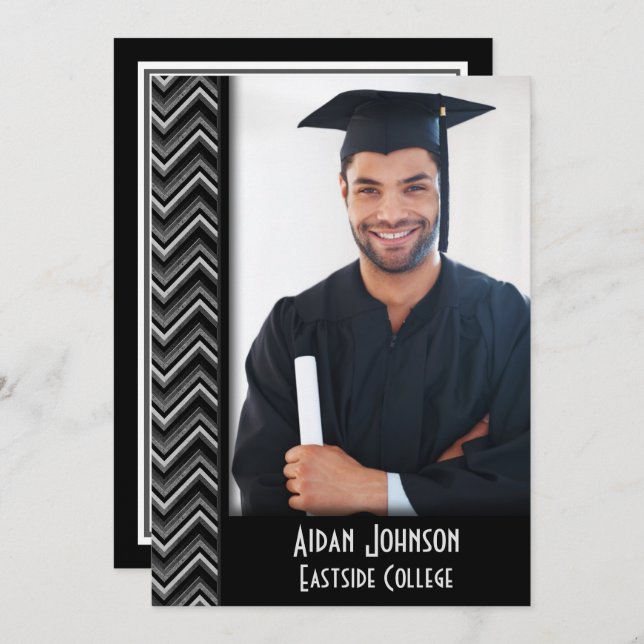 Convite Chevron Graduation Photo Frame Invite (Frente/Verso)