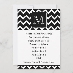 Convite Chevron Preto e Branco com Monograma Personalizado