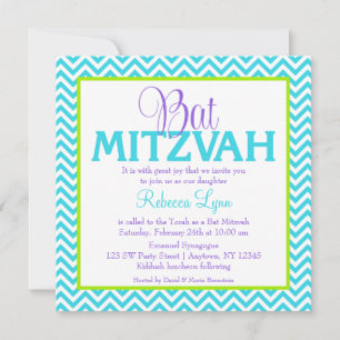 Convite Chevron Purple Teal Blue Bat Mitzvah