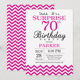 Convite Chevron Rosa Quente de 60º Aniversário Surpresa