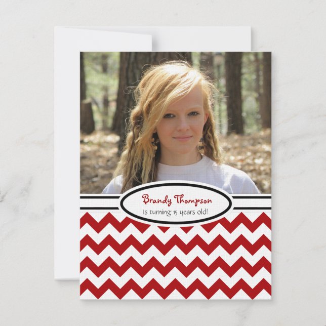 Convite Chevron Vermelho e Branco: Imagem:Convite de festa (Frente)