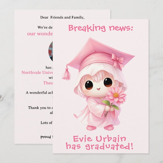 Convite 🎓Chibi Blossom Graduation Announcement (Frente/Verso)