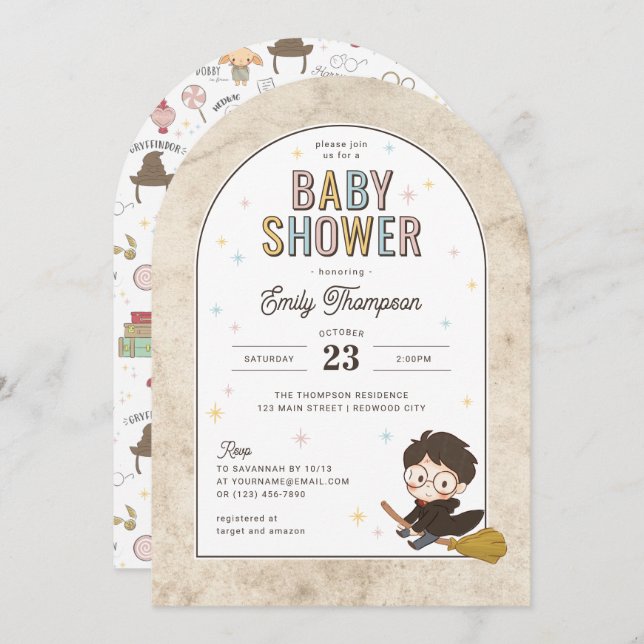 Convite Chibi Harry Potter Wizard Baby Shower (Frente/Verso)