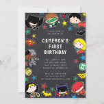 Convite Chibi Justice League Kids Chalkboard Birthday<br><div class="desc">Convide toda a sua família e amigos para o aniversário do seu filho com estes convites para o quadro de discussão da Liga da Justiça Chibi. Personalize adicionando todos os detalhes do seu partido!</div>