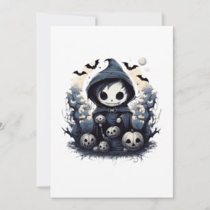 Convite Chibi Reaper Halloween - Ventilador Escuro Whimsic