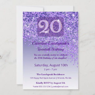 Convite Chic 20º Aniversário Brilho Roxo