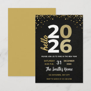 Convite Chic 2026 Festa de Ano Novo Dourado Brilhante Pret