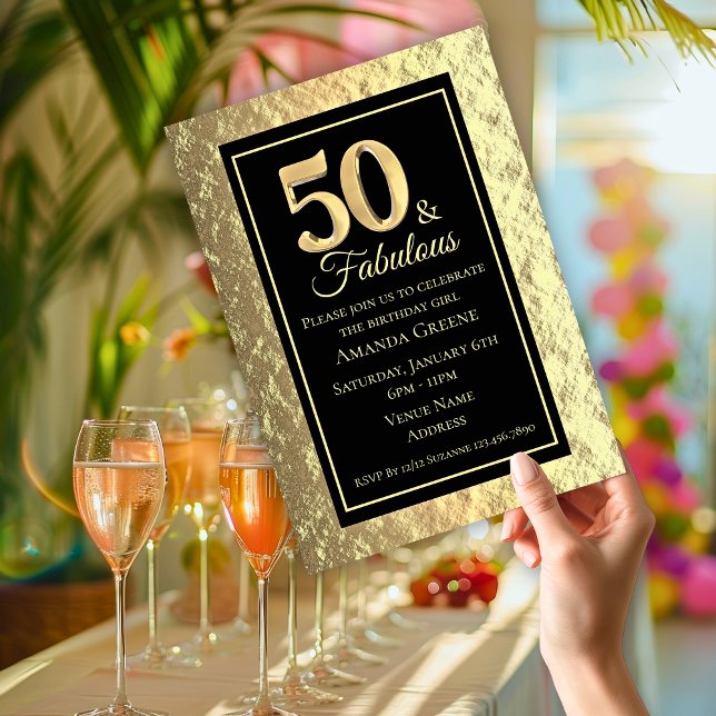 Convite Chic 50 e Dourada Festa de aniversário fabulosa (Chic 50 & Fabulous Gold Birthday Party Invitation)