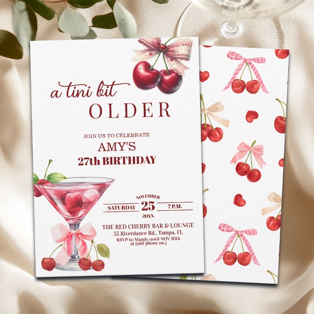 Convite Chic A Tini Bit Older Cherry Martini 27th Birthday (Criador carregado)