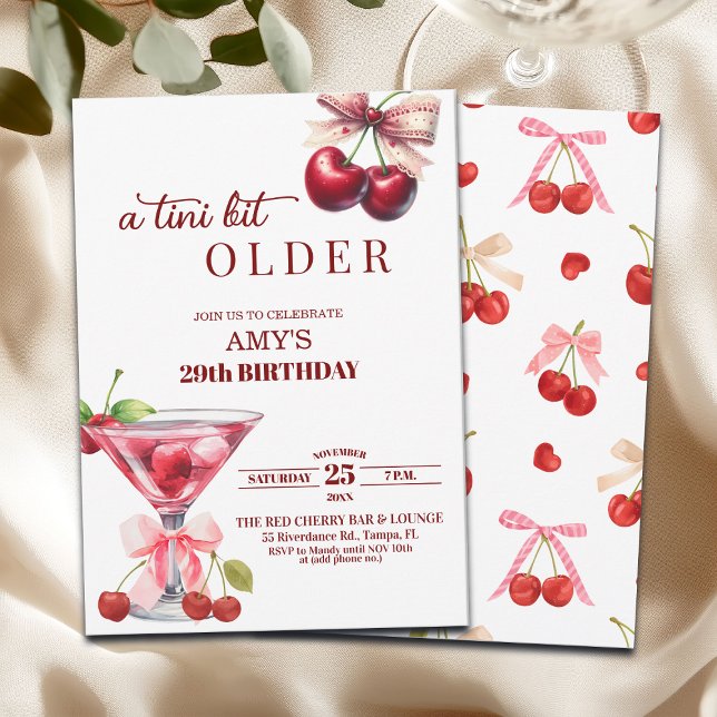 Convite Chic A Tini Bit Older Cherry Martini 29th Birthday (Criador carregado)