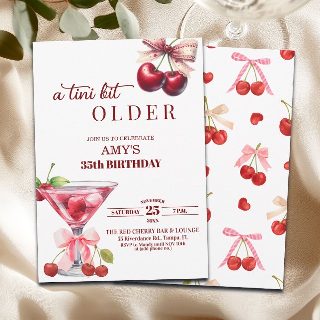 Convite Chic A Tini Bit Older Cherry Martini 35th Birthday (Criador carregado)