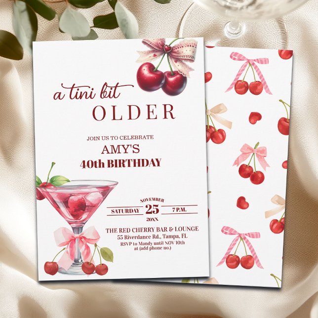 Convite Chic A Tini Bit Older Cherry Martini 40th Birthday (Criador carregado)