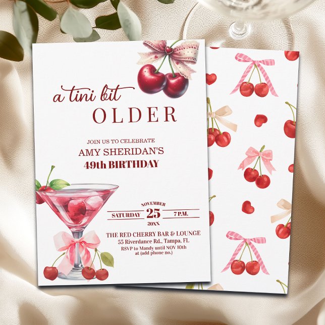 Convite Chic A Tini Bit Older Cherry Martini 49th Birthday (Criador carregado)