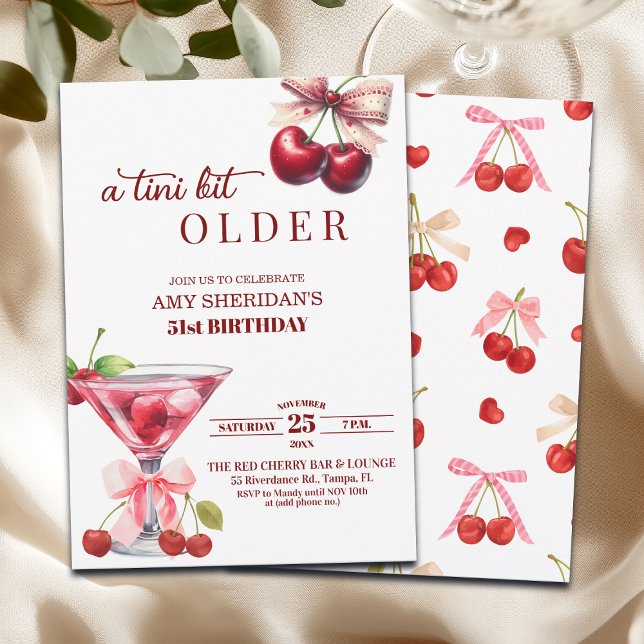 Convite Chic A Tini Bit Older Cherry Martini 51st Birthday (Criador carregado)