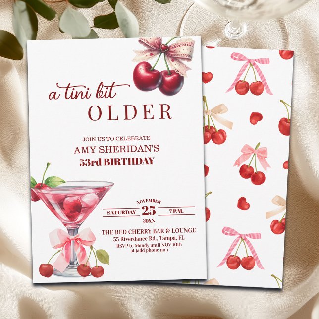 Convite Chic A Tini Bit Older Cherry Martini 53rd Birthday (Criador carregado)