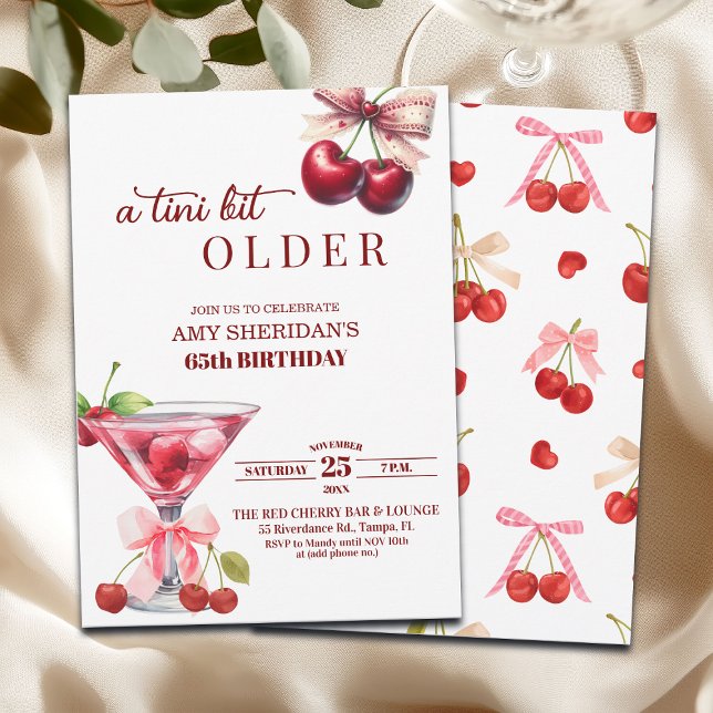 Convite Chic A Tini Bit Older Cherry Martini 65th Birthday (Criador carregado)