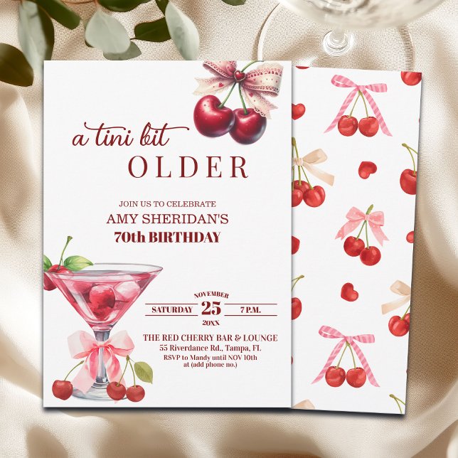 Convite Chic A Tini Bit Older Cherry Martini 70th Birthday (Criador carregado)