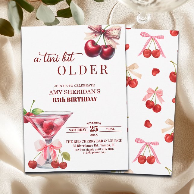 Convite Chic A Tini Bit Older Cherry Martini 85th Birthday (Criador carregado)