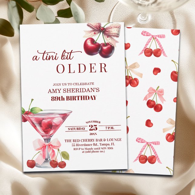 Convite Chic A Tini Bit Older Cherry Martini 89th Birthday (Criador carregado)