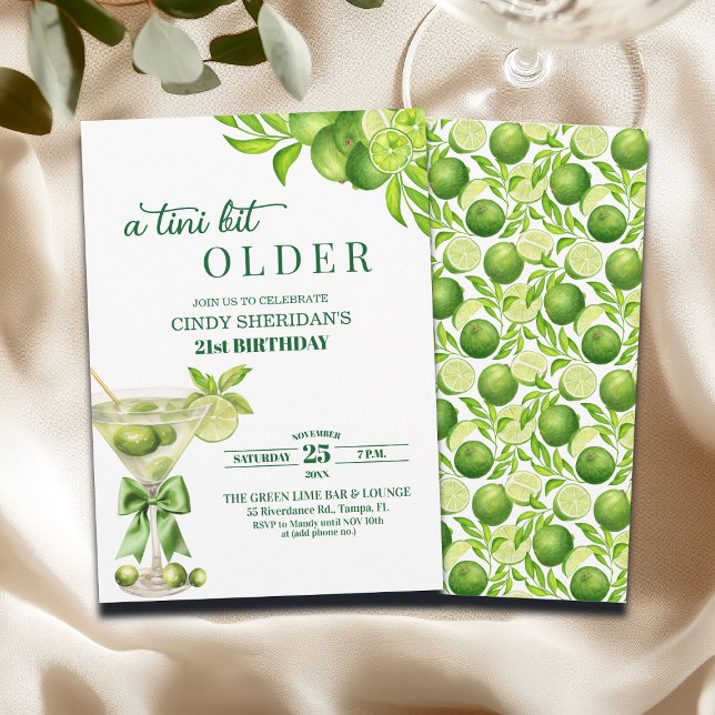 Convite Chic A Tini Bit Older Lime Martini 21st Birthday (Criador carregado)
