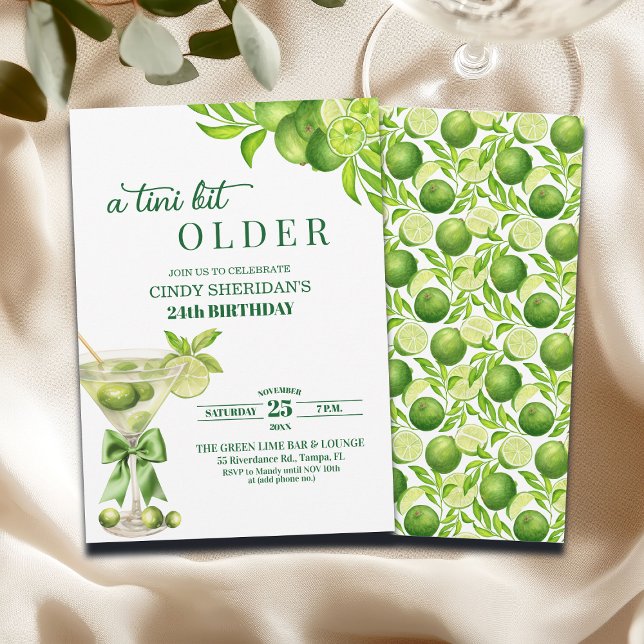 Convite Chic A Tini Bit Older Lime Martini 24th Birthday (Criador carregado)