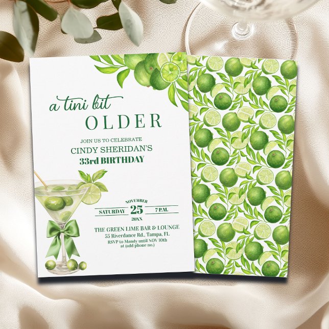 Convite Chic A Tini Bit Older Lime Martini 33rd Birthday (Criador carregado)