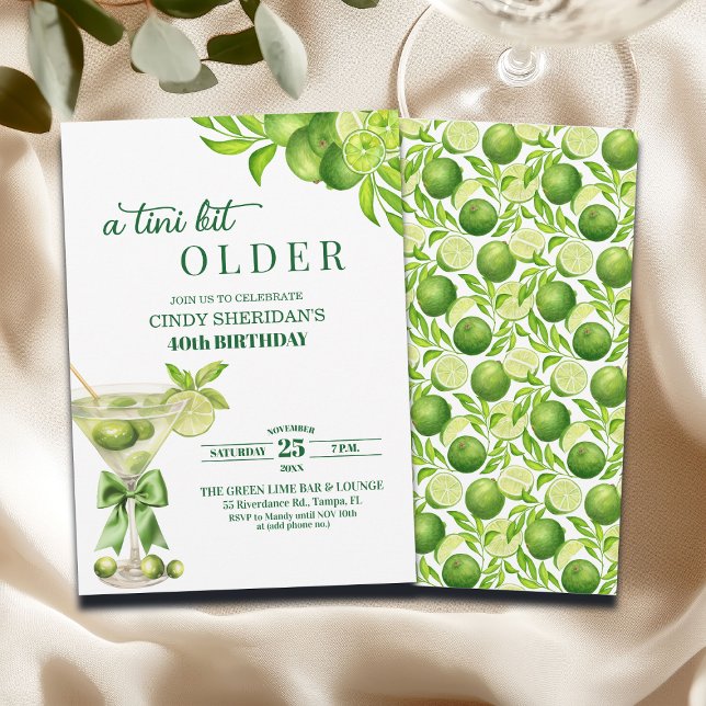 Convite Chic A Tini Bit Older Lime Martini 40th Birthday (Criador carregado)