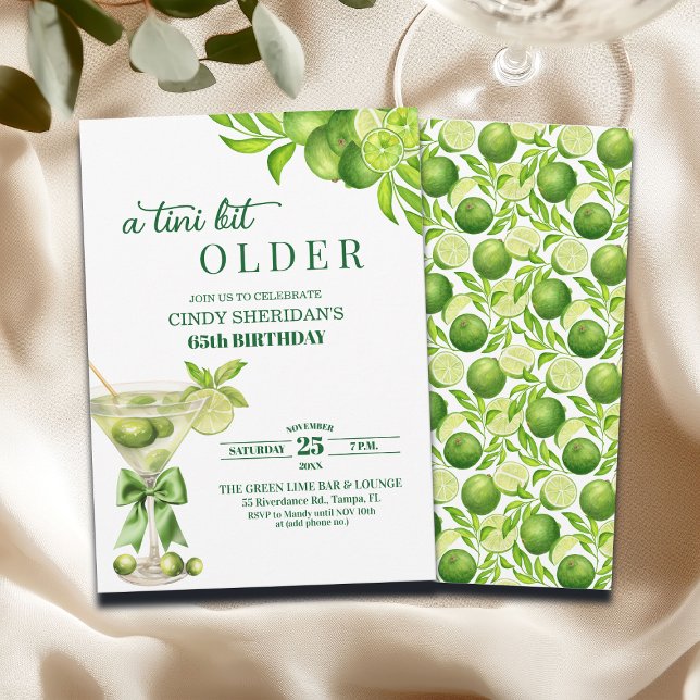 Convite Chic A Tini Bit Older Lime Martini 65th Birthday (Criador carregado)