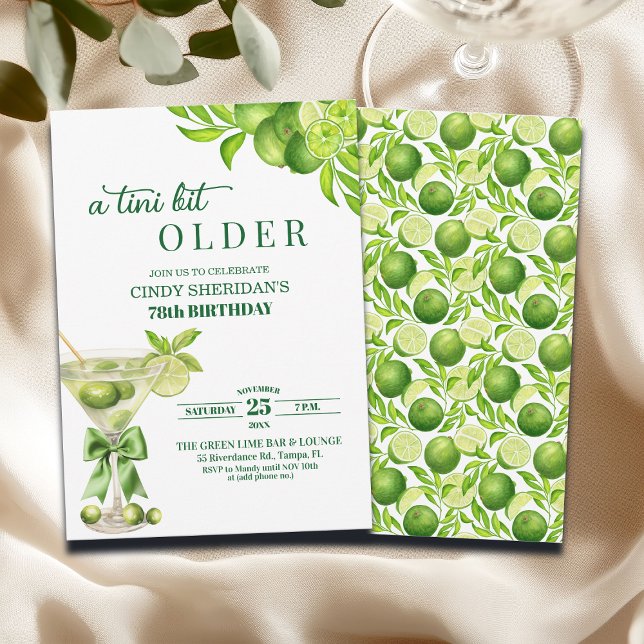 Convite Chic A Tini Bit Older Lime Martini 78th Birthday (Criador carregado)
