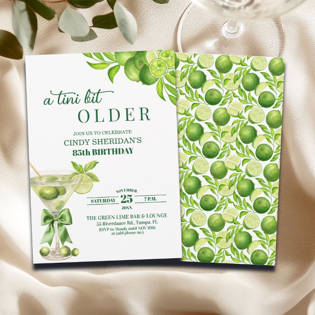 Convite Chic A Tini Bit Older Lime Martini 85th Birthday (Criador carregado)