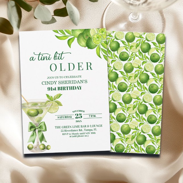 Convite Chic A Tini Bit Older Lime Martini 91st Birthday (Criador carregado)
