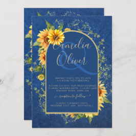 Convite Chic All in1 Rustic Sunflower BLUE Yellow Wedding