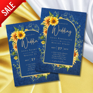 Convite Chic All in1 Rustic Sunflower BLUE Yellow Wedding