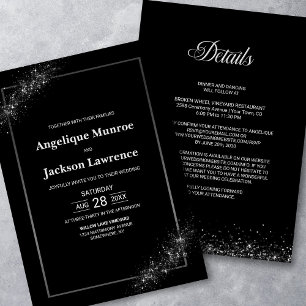 Convite Chic All In One Black Glitter Weding
