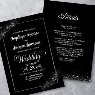 Convite Chic All In One Black Glitter Weding