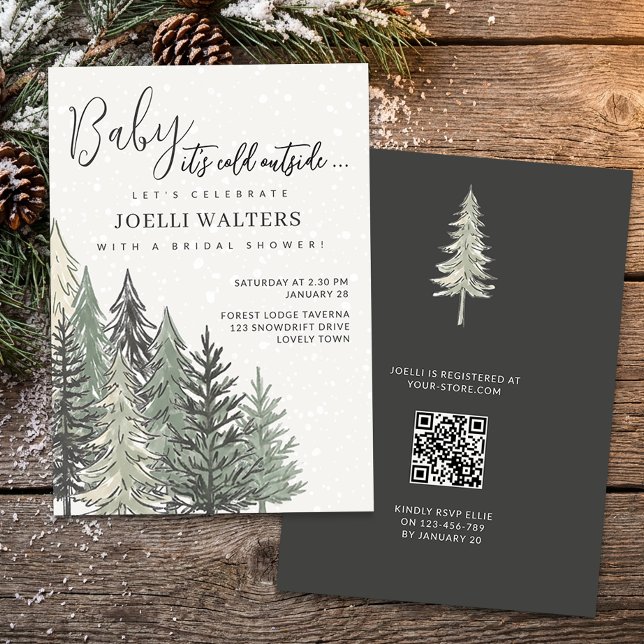Convite Chic Alpino Chuva de Noiva de Árvores de Inverno (Baby it's Cold Outside Snowy Forest Winter Bridal Shower Invitation by Darling & May)