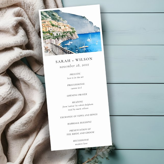 Convite Chic Amalfi Coast Italy Landscape Weding Program (Criador carregado)