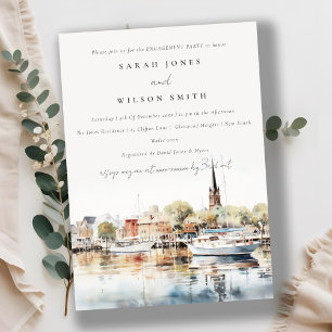 Convite Chic Annapolis Maryland Watercolor Noivado