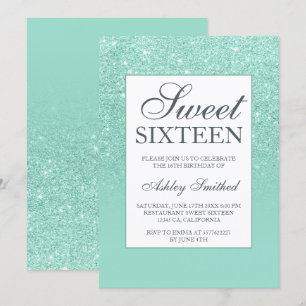 Convite Chic aqua glitter elegante chic Sweet 16