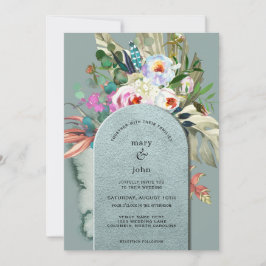 Convite Chic Aquamarine Teal Eucalyptus Arch