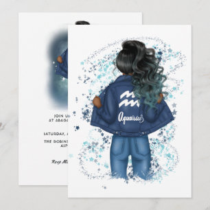 Convite Chic Aquarius Sinal Zodiac Festa de aniversário De