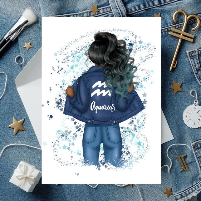 Convite Chic Aquarius Sinal Zodiac Festa de aniversário De (Chic Aquarius Zodiac Sign Denim Birthday Party Invitation)