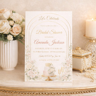 Convite Chic Arqueado em Dourado Rosado